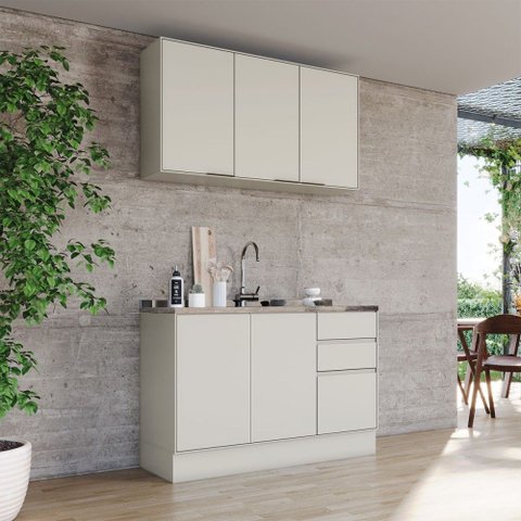Cozinha Compacta Fineze 6 Portas 2 Gavetas 100% MDF Areia Hp - Henn