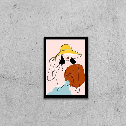 Quadro Figurativo Série Mulher Verão 3 45x34cm - com vidro:Madeira preta