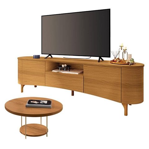 Rack Bancada Elara Cinamomo com Mesa de Centro Sky Cinamomo - Hb Móveis