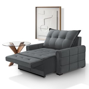 Poltrona Confortável Retrátil e Reclinável 85cm Dubai Veludo Cinza