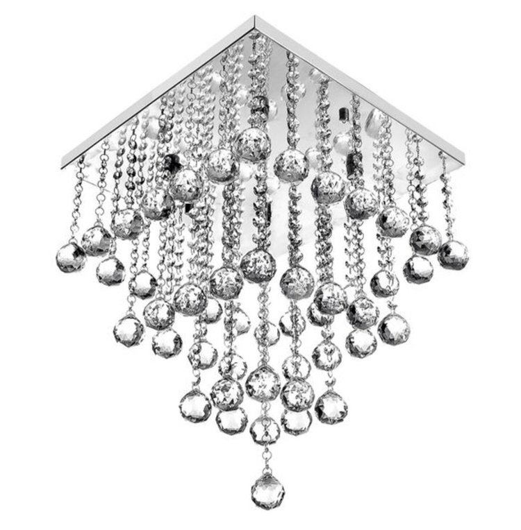 Lustre de Cristal para Escritório e Recepção, com 50cm de Alt, Base de Inox Espelhada 30x30, Esferas - 2