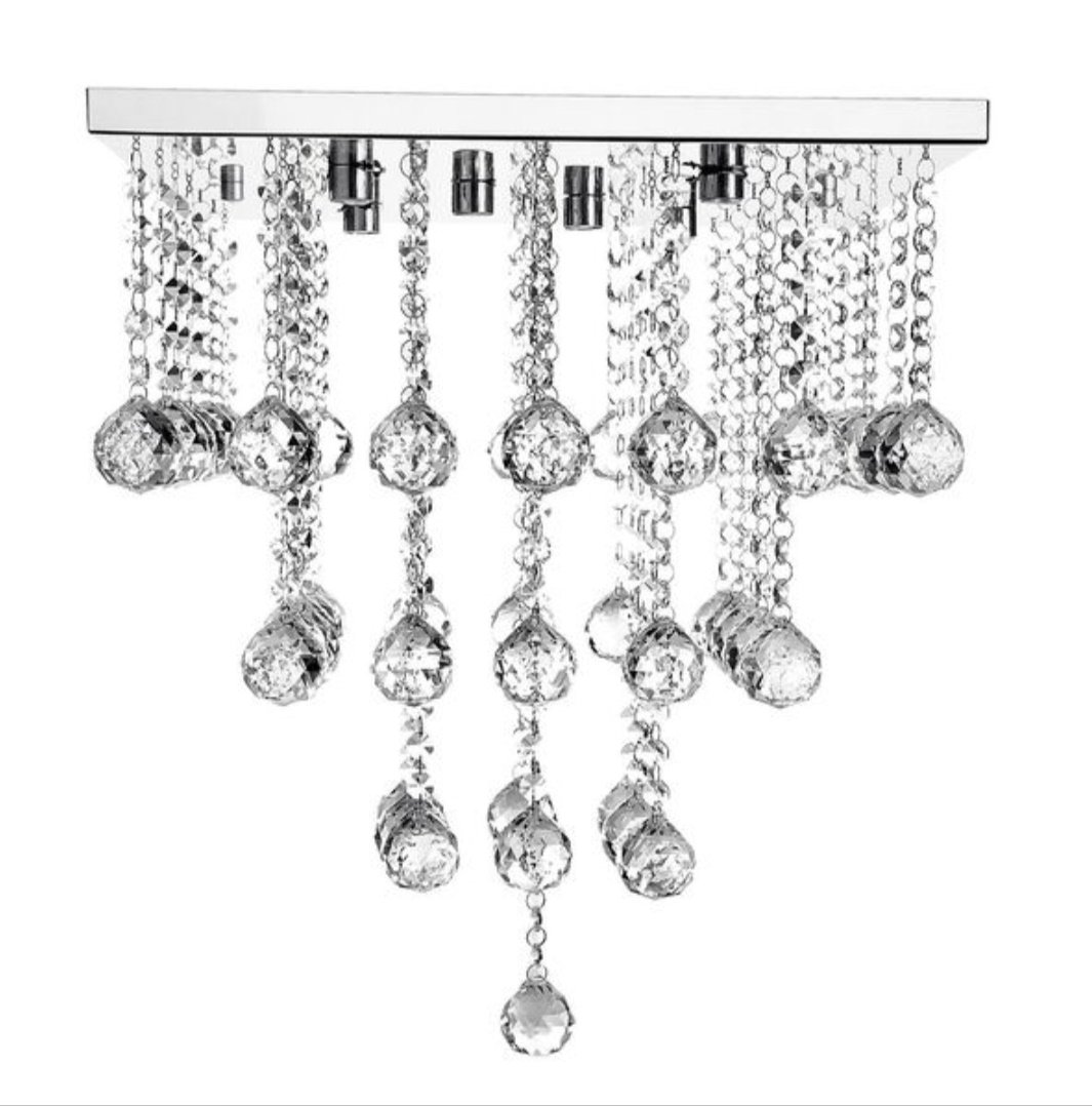 Lustre de Cristal para Escritório e Recepção, com 50cm de Alt, Base de Inox Espelhada 30x30, Esferas - 3