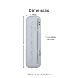 Luminária de Emergência Led Bivolt 30 Leds 20x6,3cm 2w Potência 6400k Temperatura Durín - 3