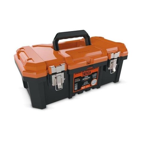 Caixa Ferramentas Plástica Fecho Articulado Reforçado Metal Laranja 18,3" - Metasul,
