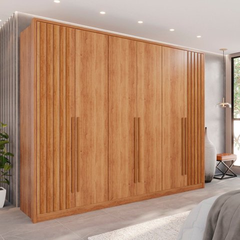 Guarda-Roupa com 6 Portas e 6 Gavetas Ripado MDF Anápolis Marrom/Cinamomo