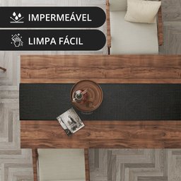 1 Caminho Trilho Mesa Impermeável PVC Trama Preto 42x140 - 3