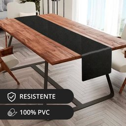 1 Caminho Trilho Mesa Impermeável PVC Trama Preto 42x140 - 2