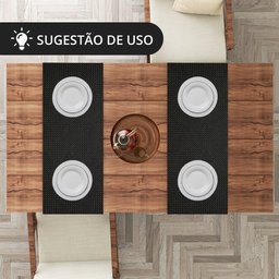 1 Caminho Trilho Mesa Impermeável PVC Trama Preto 42x140 - 7