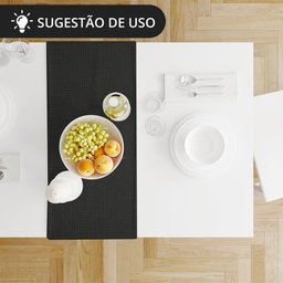 1 Caminho Trilho Mesa Impermeável PVC Trama Preto 42x140 - 6