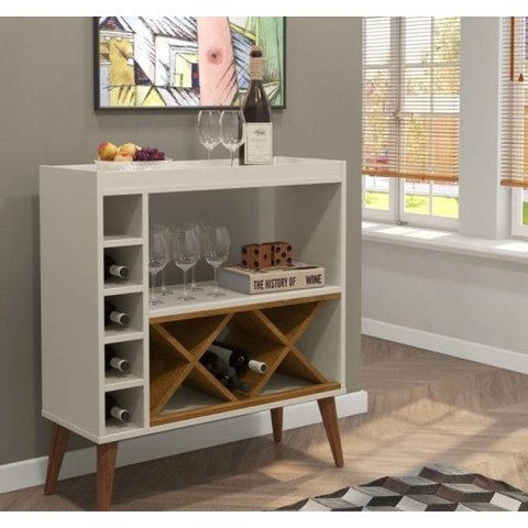 Aparador Estilo Retrô Pés Palito Adega Bar Label - Off White com Freijó - Comprar Móveis em Casa