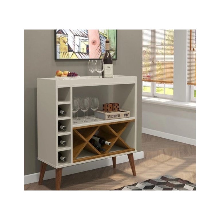 Aparador Estilo Retrô Pés Palito Adega Bar Label - Off White com Freijó - Comprar Móveis em Casa