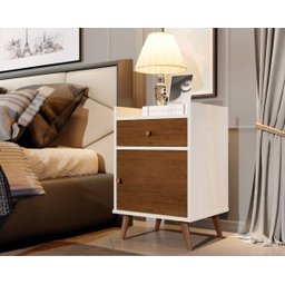 Estilo Retrô Pés Palito Mesa de Cabeceira 1 Gaveta 1 Porta Montana Perola / Caramelo - Comprar Movei - 1