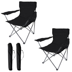 2 Cadeiras Banco Banqueta Pesca Camping Praia Apoio de Braço e Porta Copos Preto Importway Iwcdc-pt