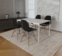 Ver imagem 1 de Mesa Industrial Base Ferro Branco Tampo 137x90 Branco 4 Cadeiras Eames Madeira Assento Preto