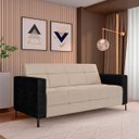 Ver imagem 2 de Sofá Living Decorativo Houston 2 Lugares 160cm Pés em Metal Veludo/ Pu Bege/ Preto G33 - Gran Belo