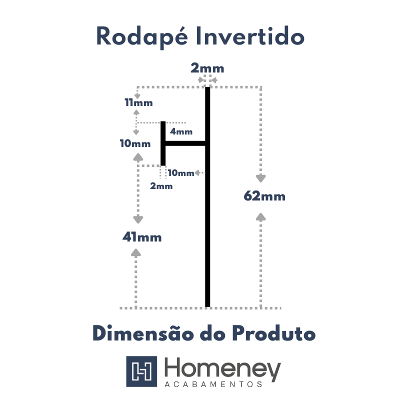 Rodapé Invertido Para Luz Embutida Parede Flutuante 62mm x 14mm- Homeney Chumbo 3m - 4