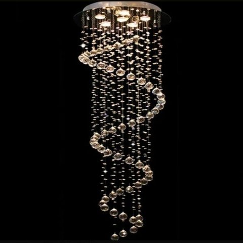Lustre De Cristal Legítimo Espiral Com 3,20 Metros De Altura, Base De Inox Polido 40CM De Diâmetro