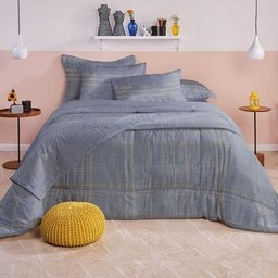 JOGO DE CAMA QUEEN 100% POLIESTER COM 4 PEÇAS:Cinza - 1