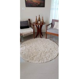 Tapete Algodão Redondo para Sala, Quarto - Tamanho - 1,20M x1,20M - Cru Pelo Alto - 1