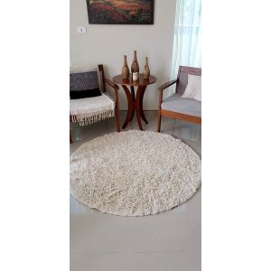 Tapete Algodão Redondo para Sala, Quarto - Tamanho - 1,20M x1,20M - Cru Pelo Alto