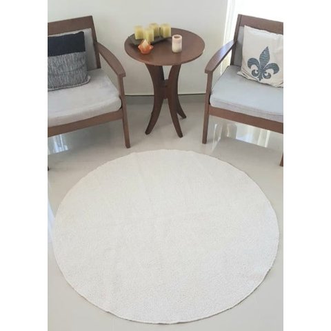 Tapete de Algodão Redondo para Sala, Quarto e Escritório - Tamanho - 1,20M x 1,20M - Cor Cru