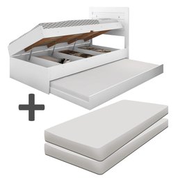 Cama Com Baú Solteiro Com Auxiliar E 2 Colchões Larissa Branco Framar - 2
