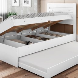 Cama Com Baú Solteiro Com Auxiliar E 2 Colchões Larissa Branco Framar - 3