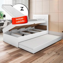 Cama Com Baú Solteiro Com Auxiliar E 2 Colchões Larissa Branco Framar - 1
