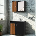 Ver imagem 2 de Gabinete Espelheira e Cuba Branca 70cm Munique Preto Fosco Ripado Bechara