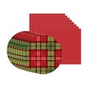 Ver imagem 1 de Kit Capa Sousplat + Guardanapo Natal Fundo Xadrez - 8 Peças