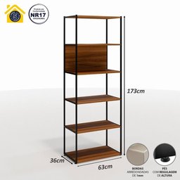 Estante Industrial em Metalon 5 Prateleiras F5 Office Cor:nogal com Preto - 2