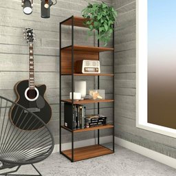 Estante Industrial em Metalon 5 Prateleiras F5 Office Cor:nogal com Preto - 1