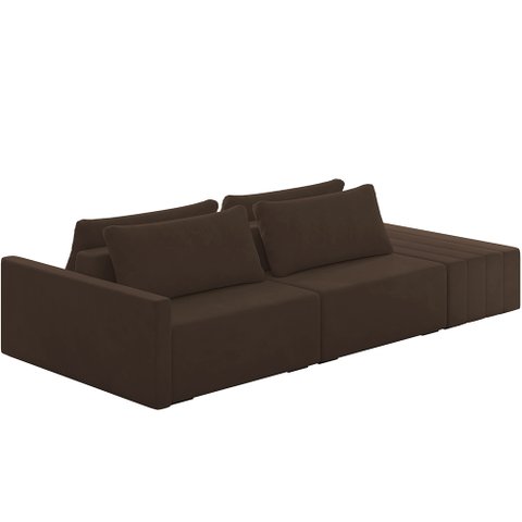 Sofá Ilha Modular para Sala 252cm com Puff Dublin K01 Veludo Marrom - Lyam Decor