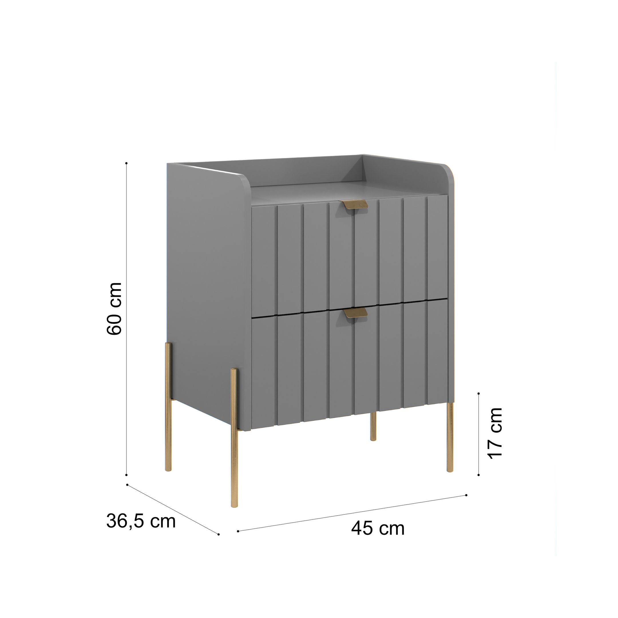 Mesinha de Canto para Quarto Cinza Estilo Europeu Classico Moriah 45cm Pes e Puxadores Aço Dourado - 7