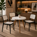 Ver imagem 2 de Conjunto Mesa de Jantar Redonda 70cm com 3 Cadeiras Mônaco Rattan - Preto e Branco