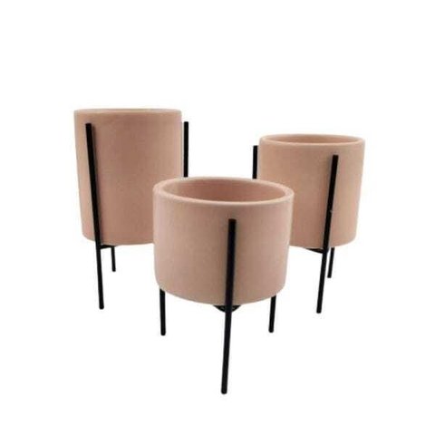 Vasinho com Suporte Rosa 15/13/11cm Planta Vaso Base 3PÇ
