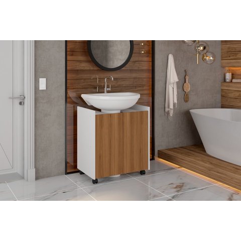 Gabinete Armário Banheiro Pia de Coluna Eccos-branco/nature