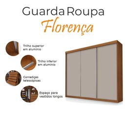 Guarda Roupa Casal Ambiente Florença 3 Portas de Correr Carvalho New Mani - Luapa - 4