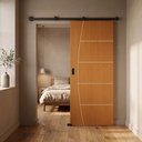 Ver imagem 1 de Porta Ipê Champanhe Friso 9 110x210cm c/ Kit Correr Preto
