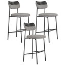 Ver imagem 1 de Kit 03 Banquetas Alta Bar Cozinha Sala Jantar Preto Elira L02 Couríssimo Preto Linho Cinza - Lyam