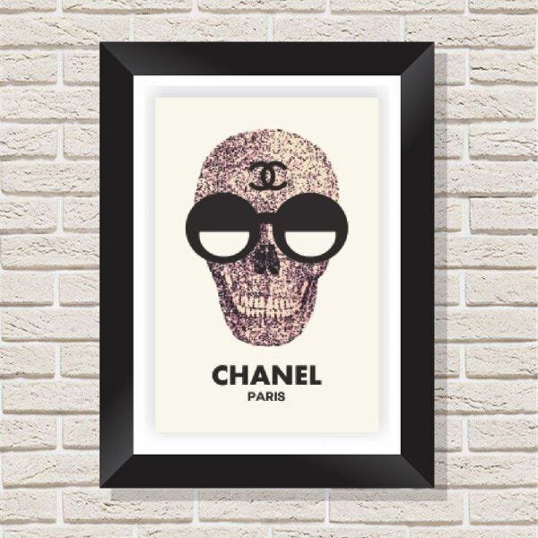 Quadro Decorativo com Moldura em Madeira Maciça e Vidro Caveira Chanel A005 - 40 cm x 60 cm - 1