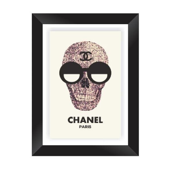 Quadro Decorativo com Moldura em Madeira Maciça e Vidro Caveira Chanel A005 - 40 cm x 60 cm - 2