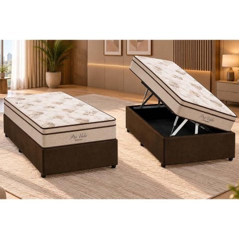 Cama Box Baú Crc Solteiro+Colchão Molas Master Pocket Pró Vida Ortobom 88