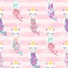 Papel de Parede gatos sereias. gatinhos fofos com caudas de sereia e coroas em fundo listrado rosa.  - 1