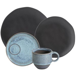 Jogo de Jantar 16 Peças Cerâmica Prato Raso Sobremesa Xícara