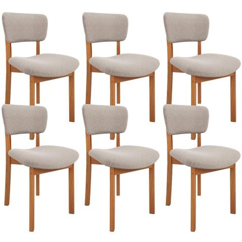 Kit 06 Cadeiras para Sala de Jantar Cozinha Living Estofada Dara L02 Bouclê Creme - Lyam Decor