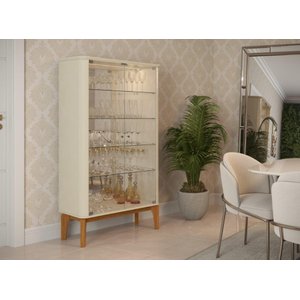 Cristaleira Fl com Iluminação em Led e Prateleiras e Portas de Vidro Temperado 04mm Cor Off White Pt