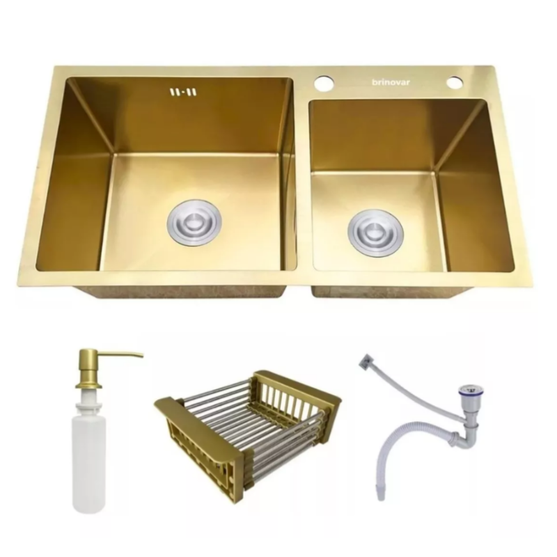 Kit Cuba Pia Gourmet Dupla Cozinha Aço Inox e Torneira Flexivel Brinovar - 1