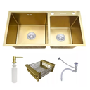 Ver imagem 3 de Kit Cuba Pia Gourmet Dupla Cozinha Aço Inox e Torneira Flexivel Brinovar