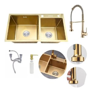 Kit Cuba Pia Gourmet Dupla Cozinha Aço Inox e Torneira Flexivel Brinovar